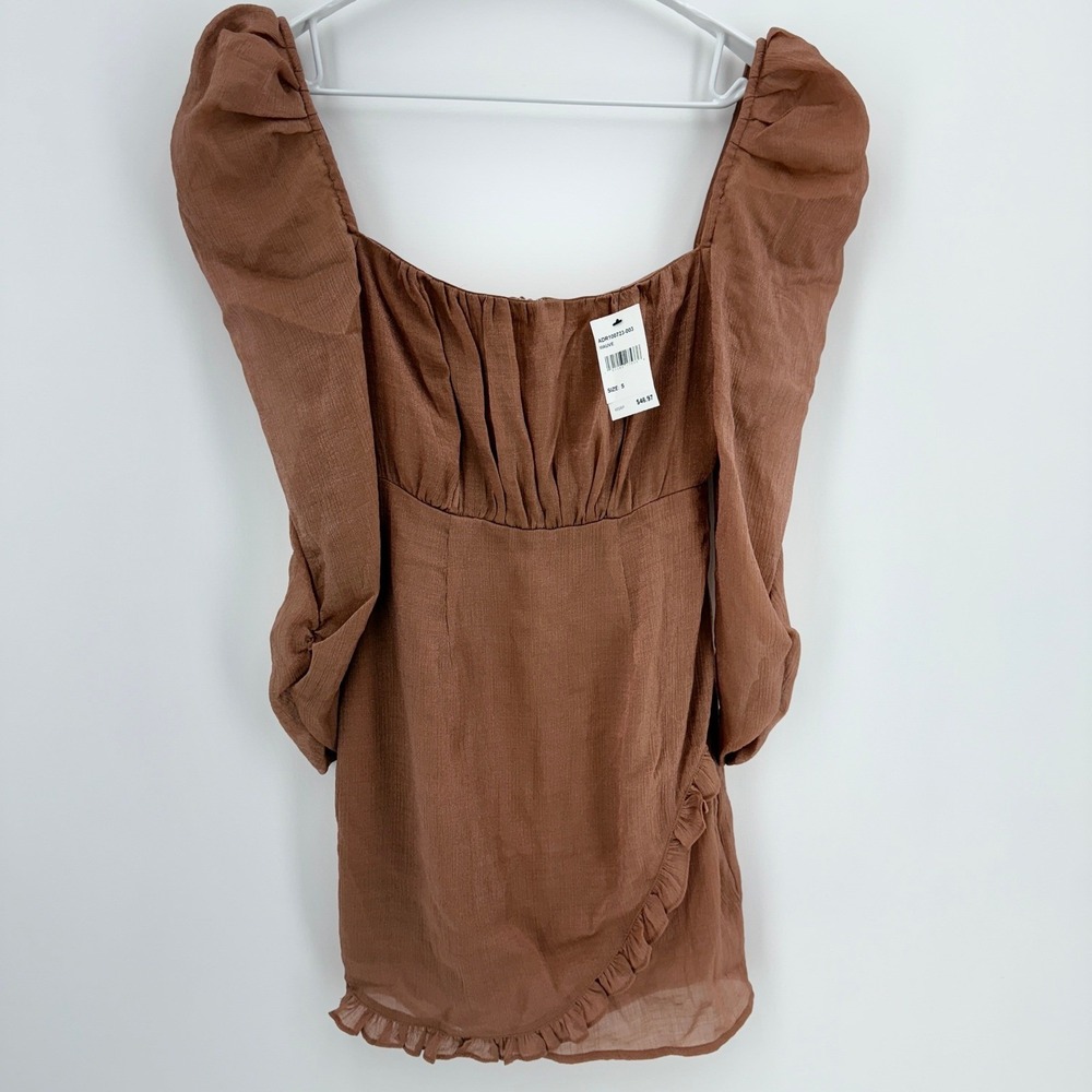 ASTR‎ Size S Mauve Puff Sleeve Square Neck Ruffle Mini Dress New With Tags - Picture 2 of 11